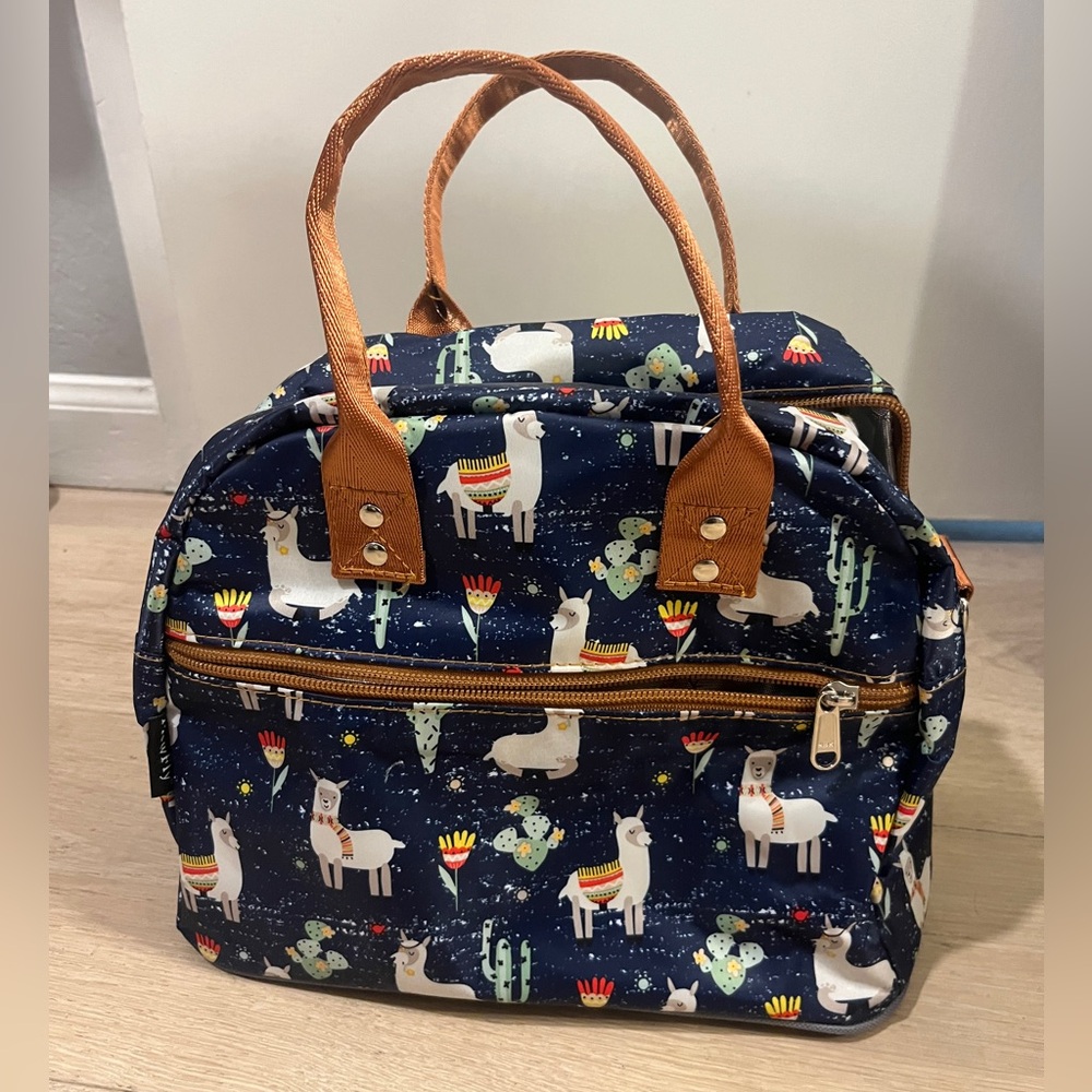 Llama Print Kids Backpack - Navy and Tan